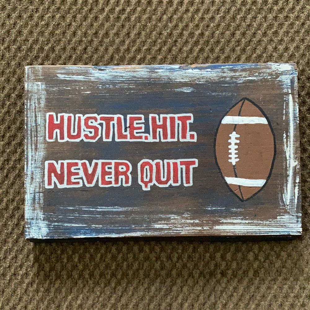 Boys room decor football sign hustle hit